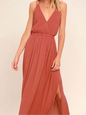 Lulus Rust V-Neck Maxi Dress with Side Slits